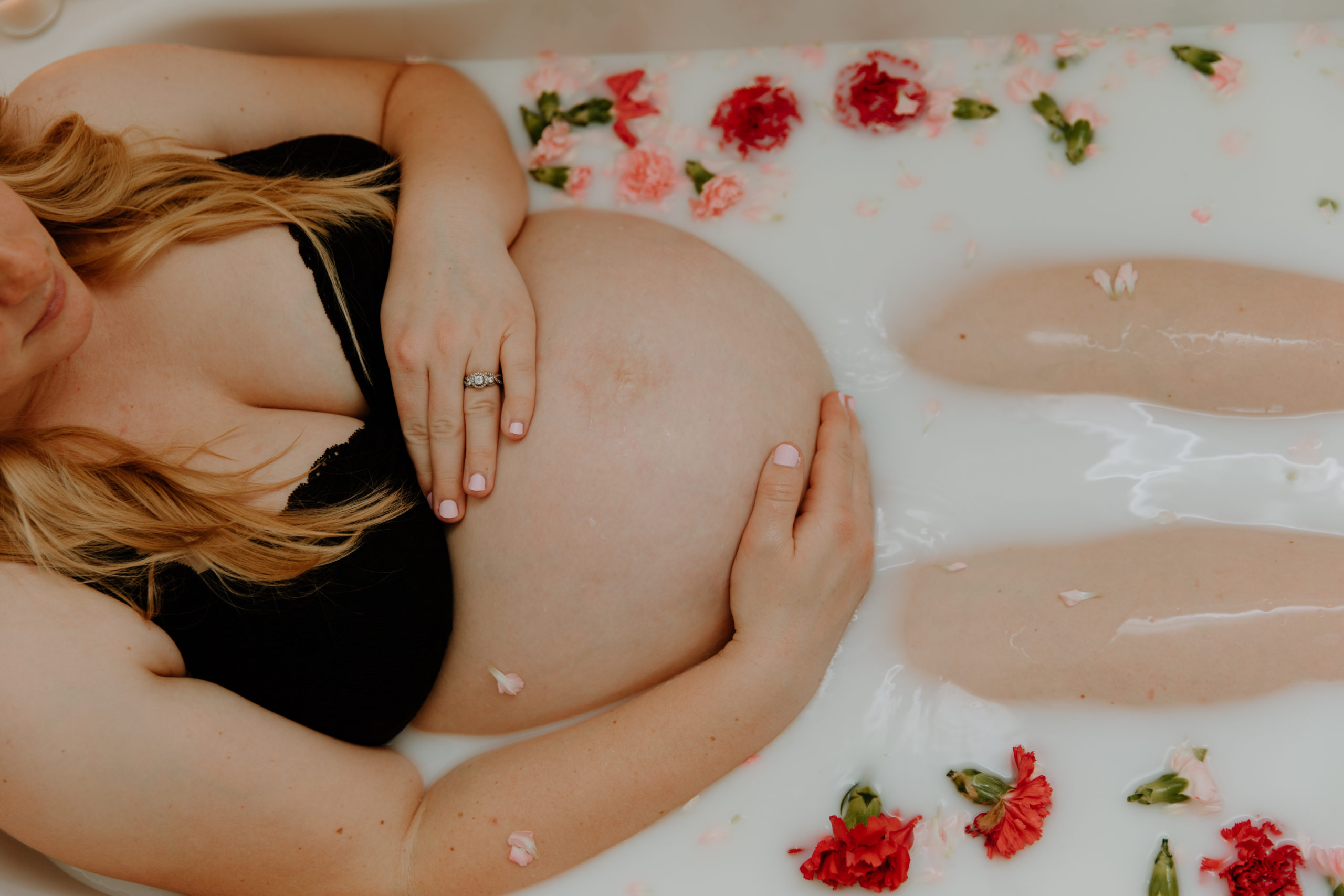 milk bath maternity photography
